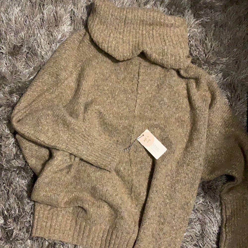 Tan turtleneck sweater dress